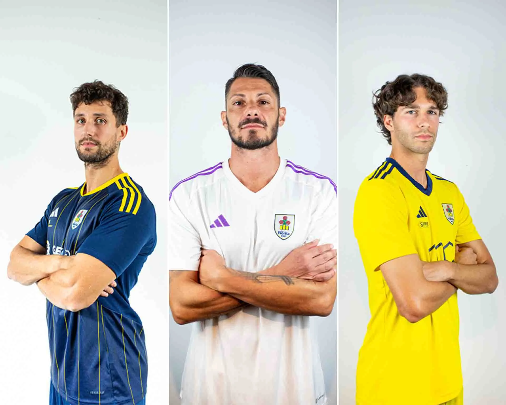 Portrait images of three professional players for the team La Fiorita in San Marino